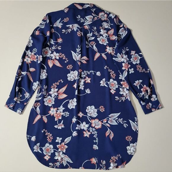 Como Vintage Women's Navy Floral Long Button-Down Polyester Blouse - Picture 14 of 14